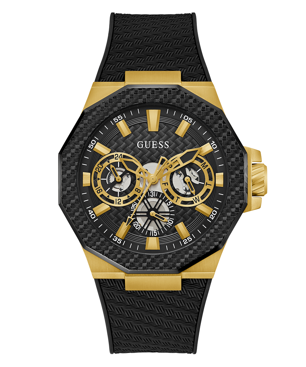 GW0853G2 GUESS Mens Black Gold Tone Multi-function Watch