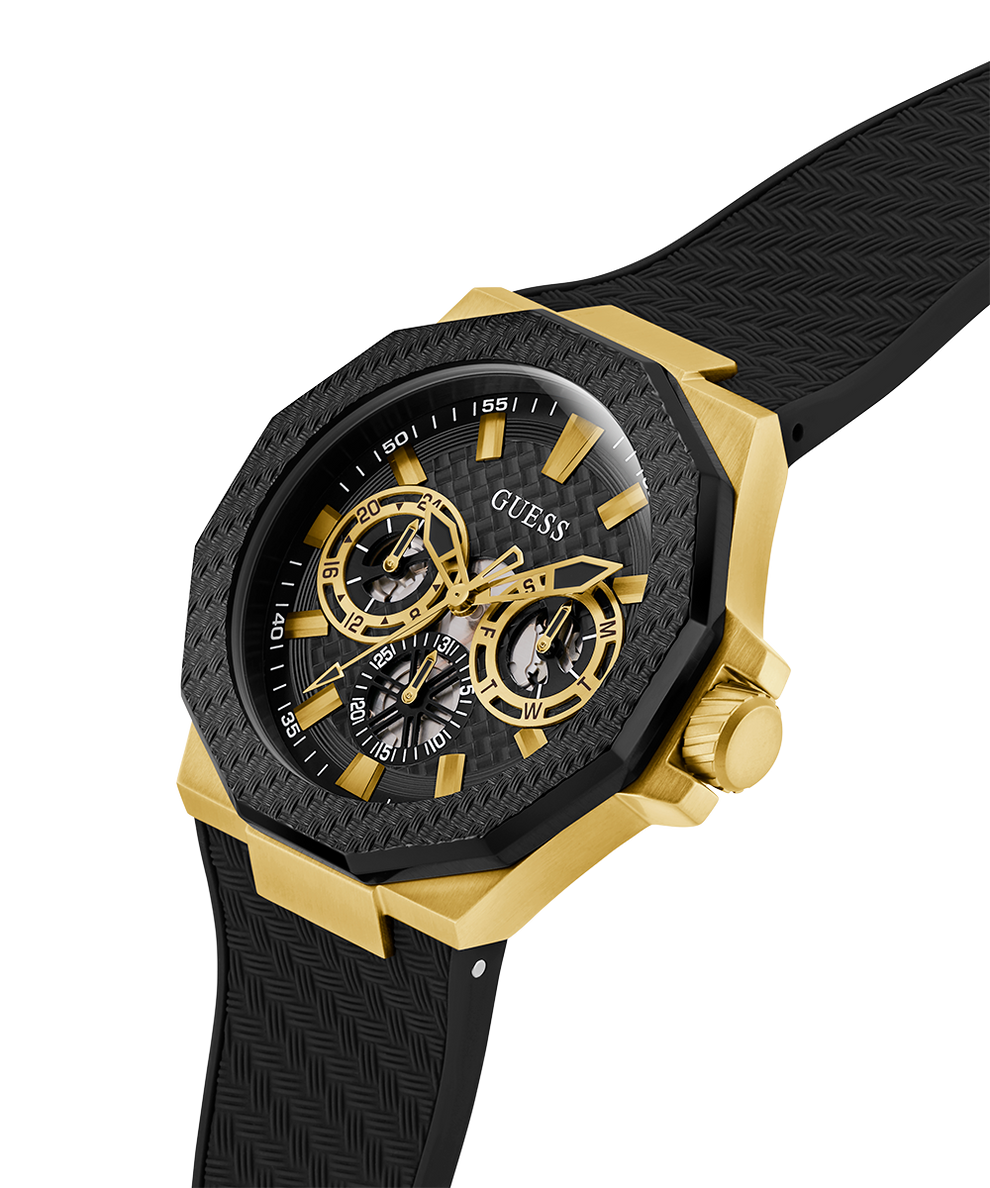 GW0853G2 GUESS Mens Black Gold Tone Multi-function Watch lifestyle