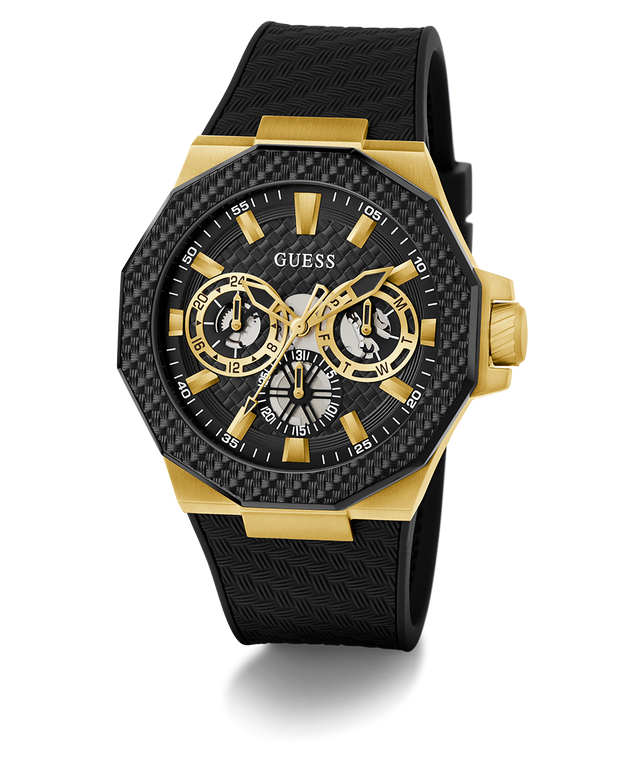 GW0853G2 GUESS Mens Black Gold Tone Multi-function Watch angle