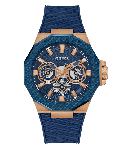 GW0853G3 GUESS Mens Blue Rose Gold Tone Multi-function Watch