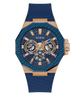 GW0853G3 GUESS Mens Blue Rose Gold Tone Multi-function Watch