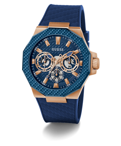 GW0853G3 GUESS Mens Blue Rose Gold Tone Multi-function Watch angle