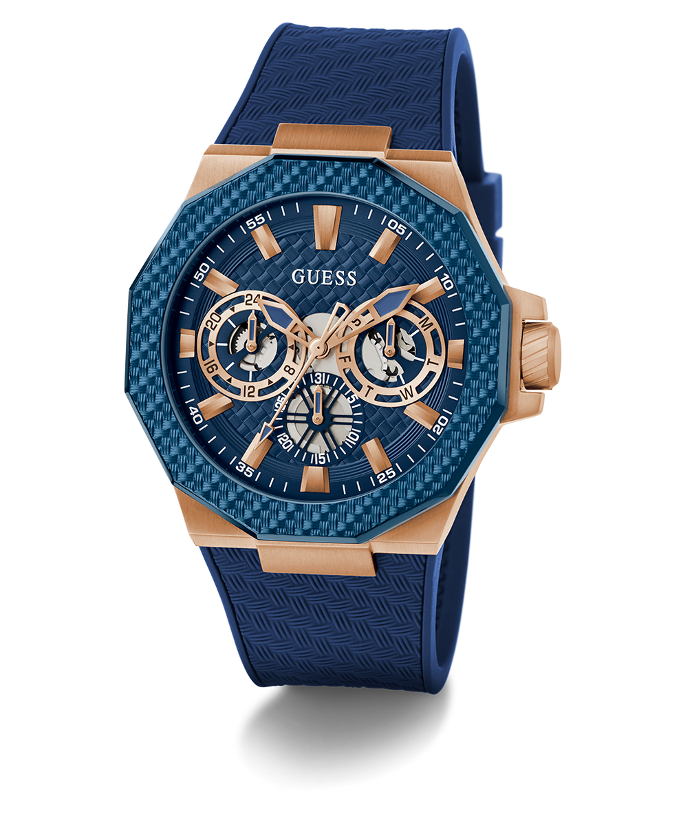 GW0853G3 GUESS Mens Blue Rose Gold Tone Multi-function Watch angle