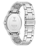 Silver Guess watch with metal band on a white background