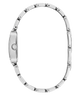 Silver stainless steel link bracelet watch shown from the side profile against a solid white background.