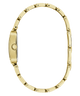 A gold-tone metal watch band shown from the side profile against a plain white background.