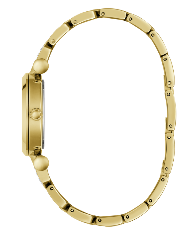 Gold-tone metal watch band shown from the side profile against a plain white background.