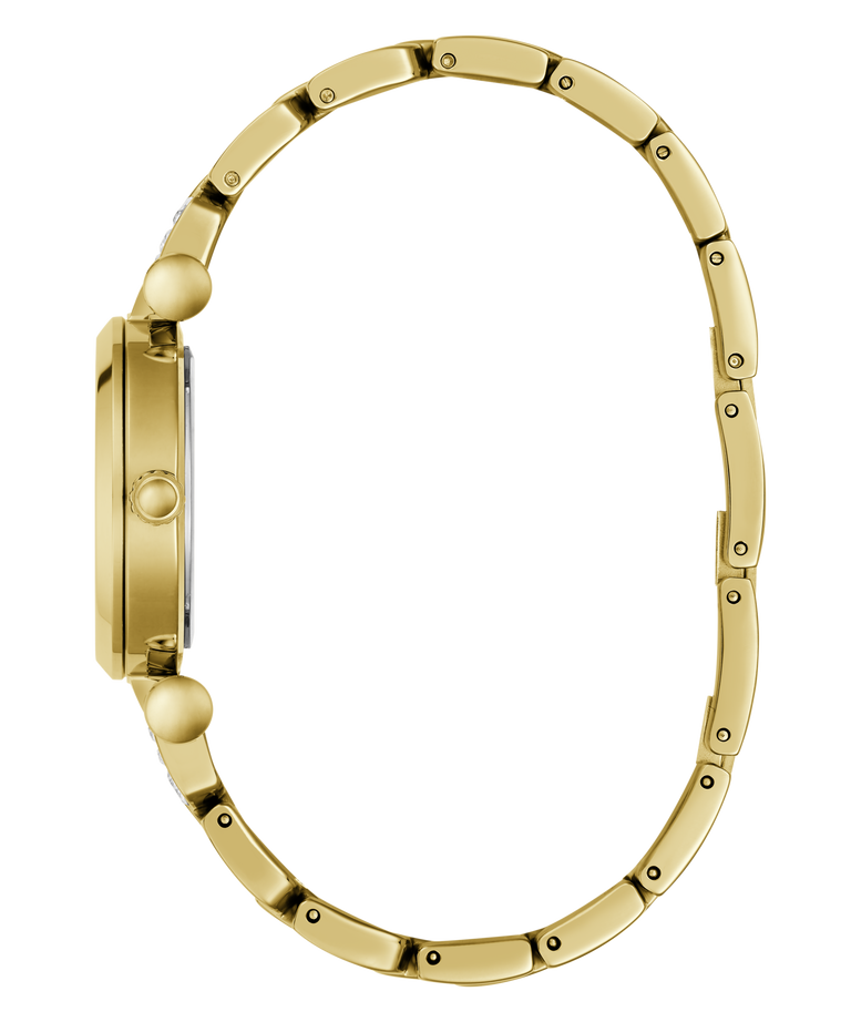 Gold-tone metal watch band shown from the side profile against a plain white background.