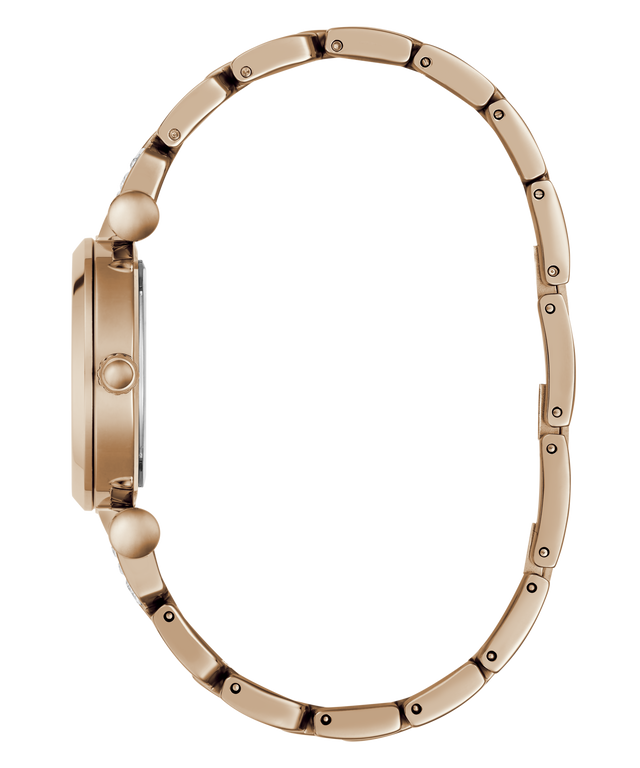 Rose gold metal watch band shown from the side profile against a solid white background.