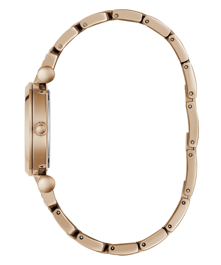 Rose gold metal watch band shown from the side profile against a solid white background.