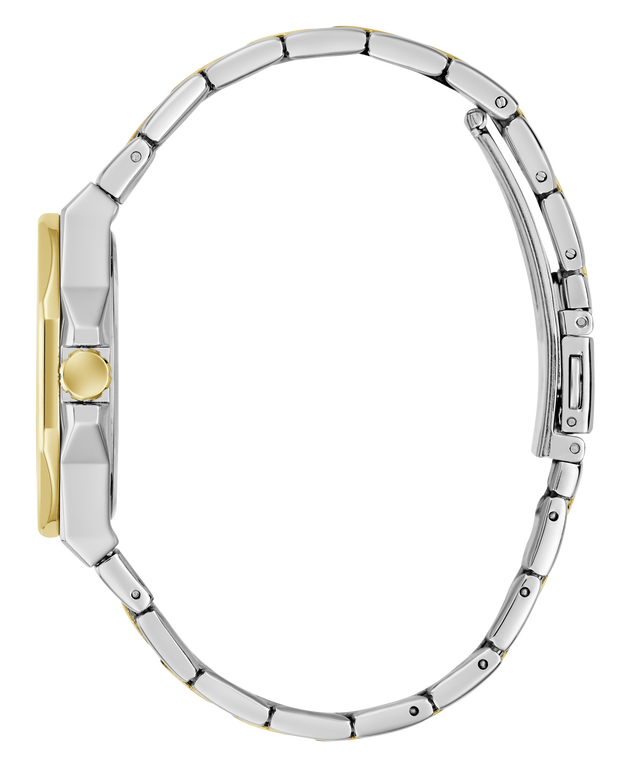 Silver and gold watch band on a clear background