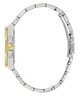 Silver and gold watch band on a clear background