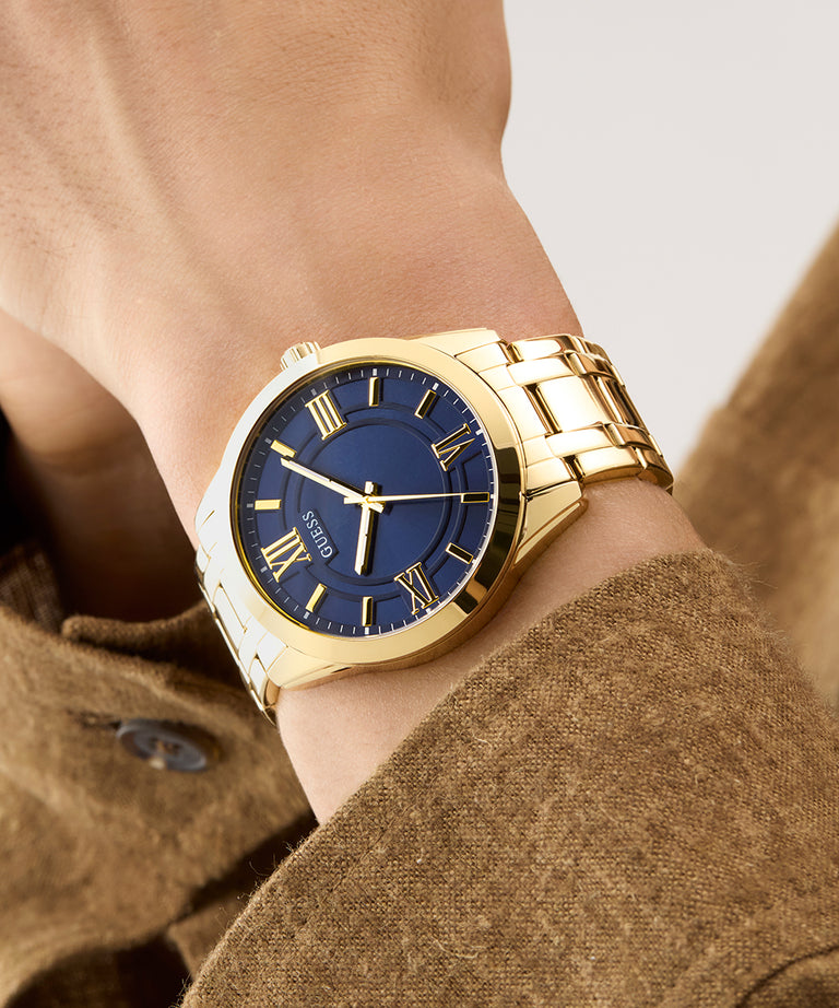 Guess Gents Elliot Gold Tone Blue Dial Analog 50M WR Watch - GW0893G5 GUESS Guess Gents Elliot Gold Tone Blue Dial Analog 50M WR Watch - GW0893G5 GUESS