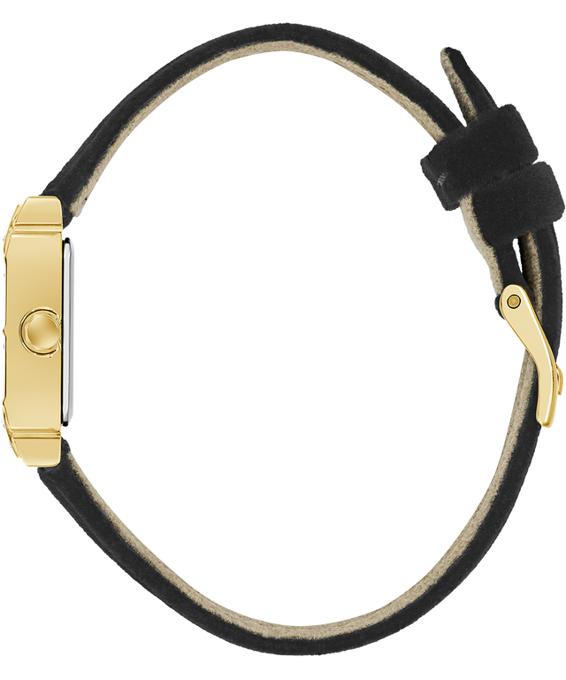 side view of GUESS Ladies Black Gold Tone Analog Watch