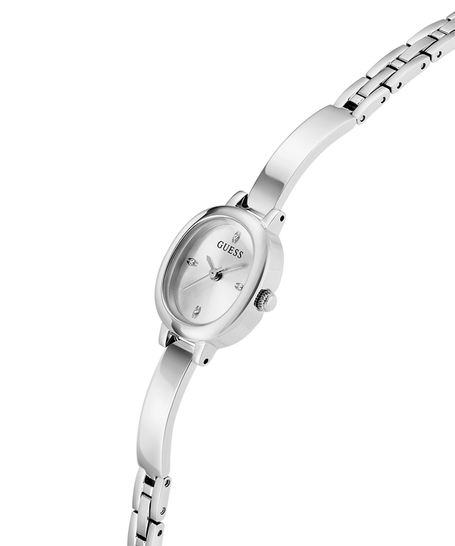 Silver watch with a bracelet on a white background lifestyle