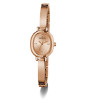 GUESS Ladies Rose Gold Tone Analog Watch with a visible brand logo on a white background
