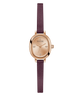 GUESS Ladies Red Rose Gold Tone Analog Watch with a burgundy strap on a white background