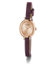 GUESS Ladies Red Rose Gold Tone Analog Watch with rose gold case and purple strap on a white background