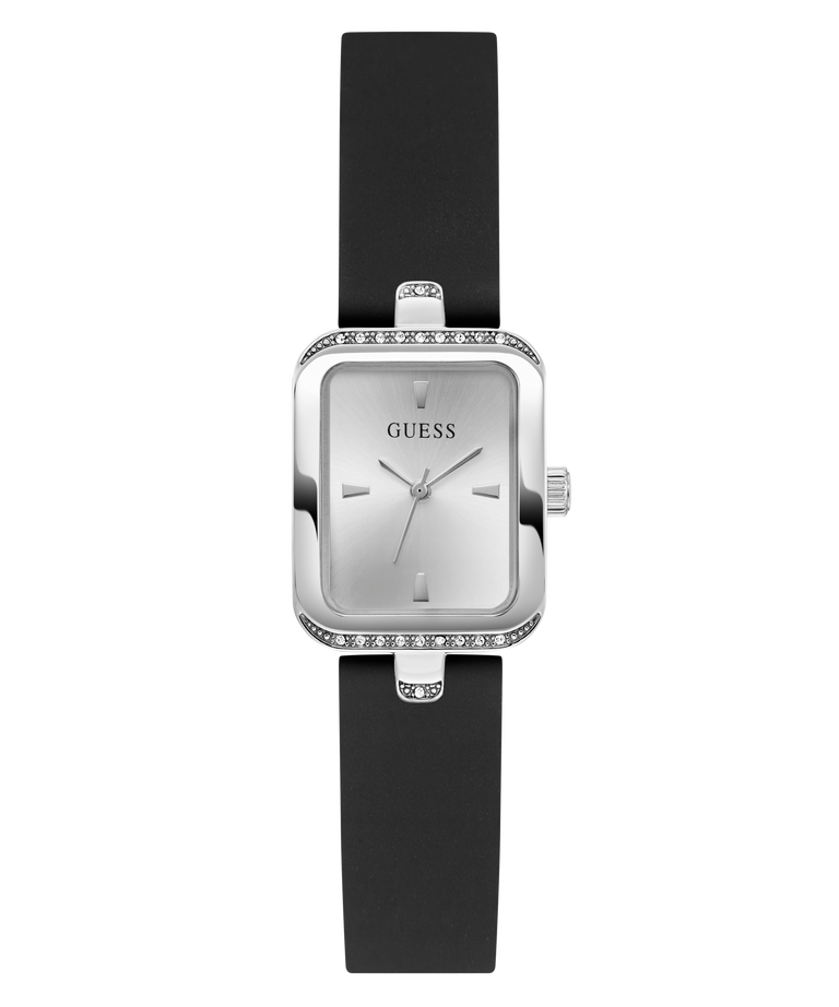 Guess watch with black strap and silver case on a white background GW0926L1
