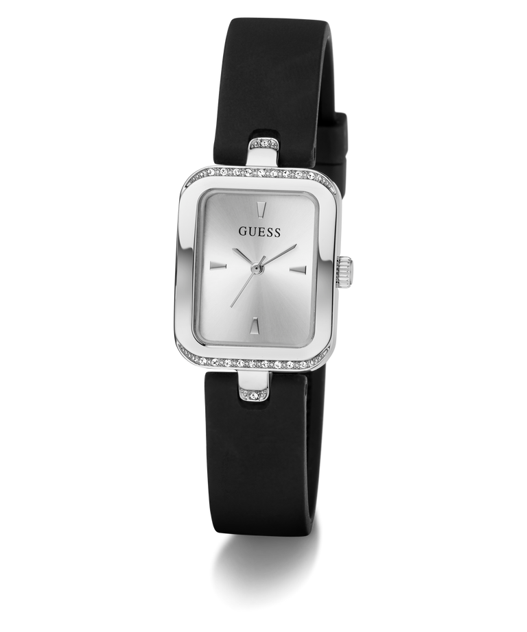 Guess watch with black strap and silver case on a white background GW0926L1