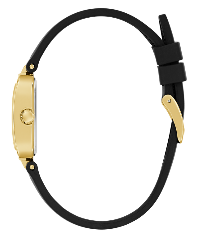 Gold watch with black strap on a white background