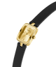 Gold watch with black strap on a white background lifestyle
