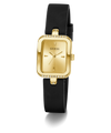Gold Guess watch with black strap on a white background GW0926L2