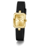 Gold Guess watch with black strap on a white background GW0926L2