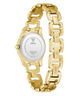 Gold chain-link GUESS Ladies Gold Tone Analog Watch with visible brand logo on a white background