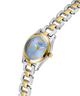 Two-tone silver and gold watch with a light blue face on a white background lifestyle