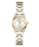 Two-tone silver and gold watch with a white dial on a white background GW0927L6 GUESS Ladies 2-Tone Analog Watch
