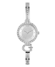 Silver Guess watch with crystal embellishments on a white background