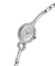 GUESS Ladies Silver Tone Analog Watch with gemstone accents on a white background lifestyle