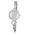 GUESS Ladies Silver Tone Analog Watch with crystal embellishments on a white background