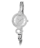 GUESS Ladies Silver Tone Analog Watch with crystal embellishments on a white background