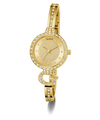 GUESS Ladies Gold Tone Analog Watch with diamond accents on a white background