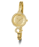 GUESS Ladies Gold Tone Analog Watch with diamond accents on a white background