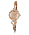 GUESS Ladies Rose Gold Tone Analog Watch with crystal embellishments on a white background