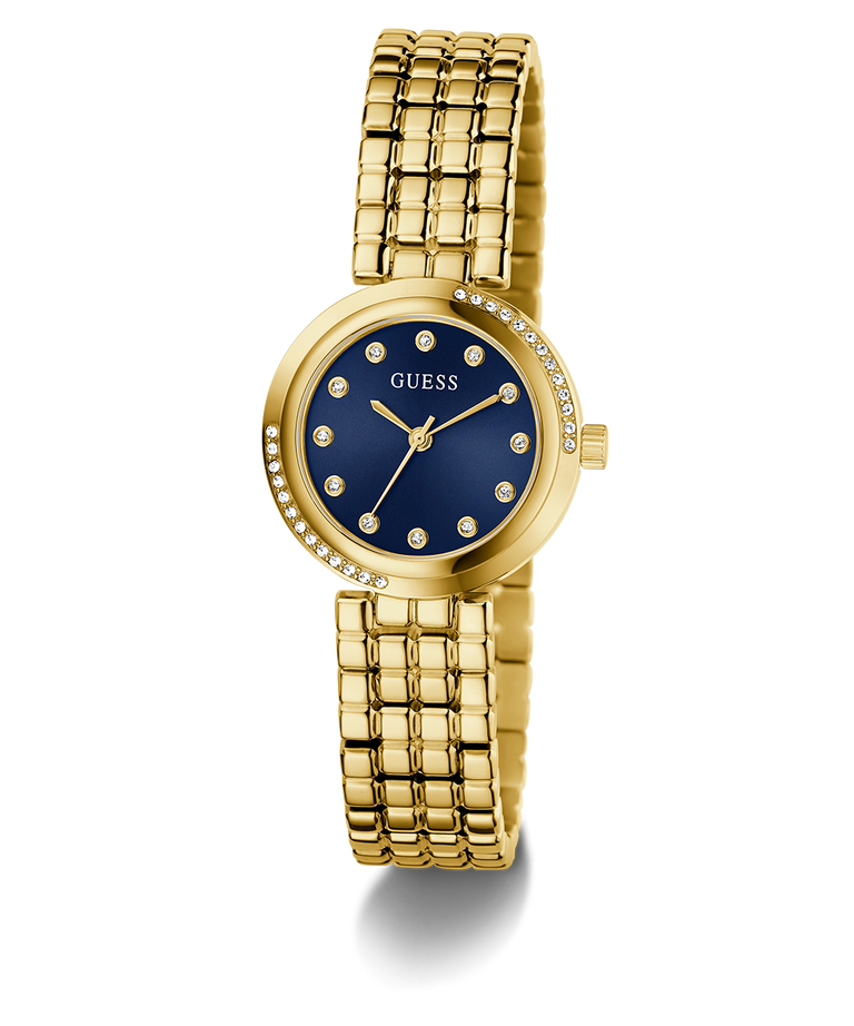 Gold watch with a blue face on a white background GW0930L4