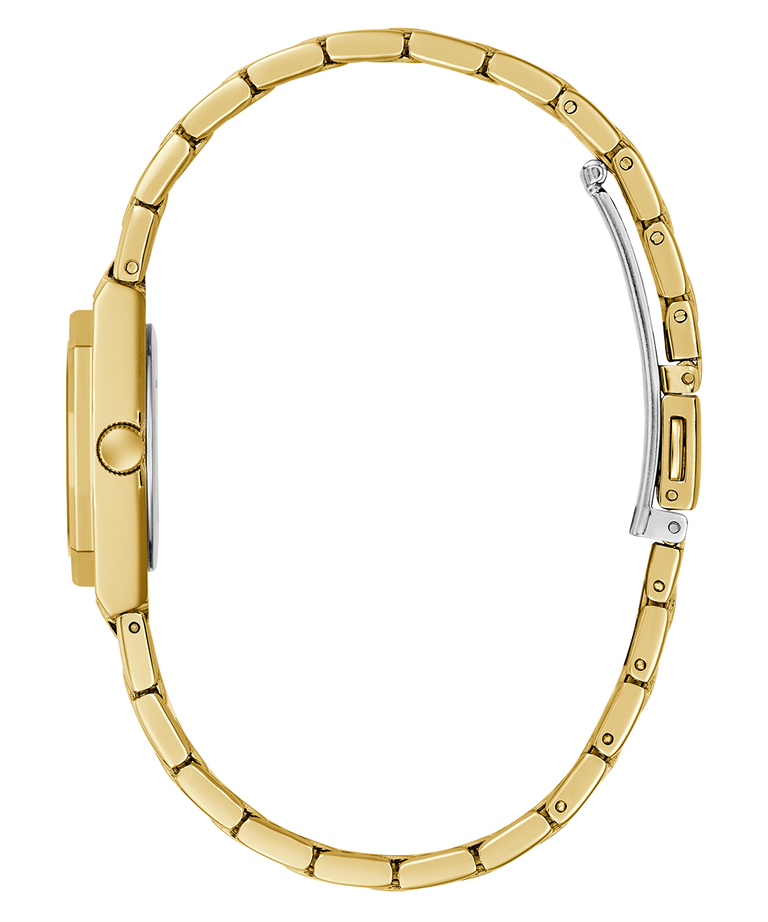 Gold GUESS Ladies Gold Tone Analog Watch case on a white background