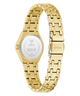Gold GUESS Ladies Gold Tone Analog Watch caseback with a white face on a white background
