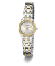 Two-tone GUESS Ladies Pixie 2-Tone Analog Watch with gold and silver band on a white background