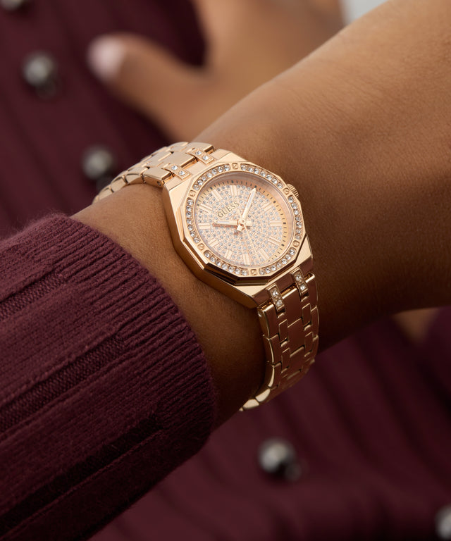 GUESS Ladies Rose Gold Tone Analog Watch GW0931L4  on model