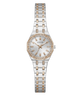 Two-tone watch with silver and rose gold band on a white background