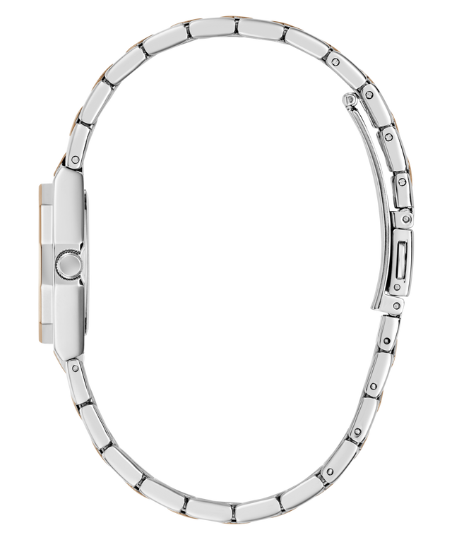 Silver watch band on a white background