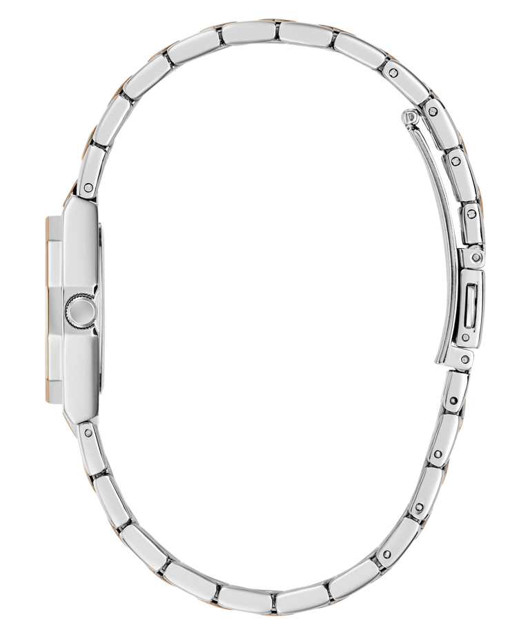 Silver watch band on a white background