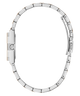 Silver watch band on a white background