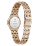 Rose gold watch with metal band on a white background