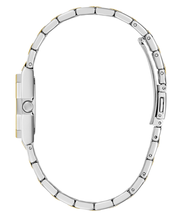 Silver watch band on a white background