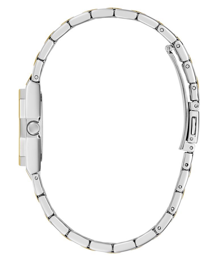 Silver watch band on a white background